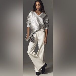 Anthropologie Pilcro Silver Foil Sweater | V-Neck | X-Small | New